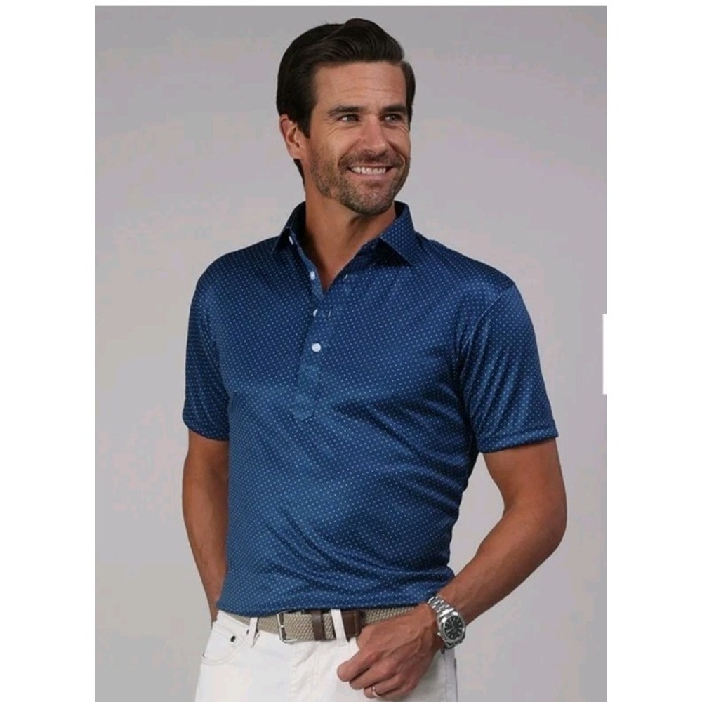 Collars and Co Dress Collar Polo Shirt Mens S Navy Blue Polka Dot  Preppy